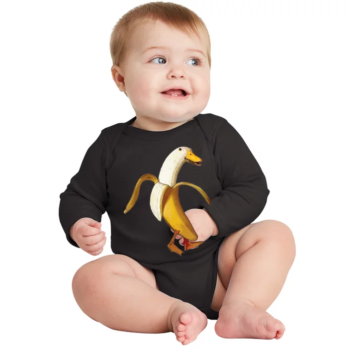 Funny Duck Banana Farm Animal Lover Baby Long Sleeve Bodysuit