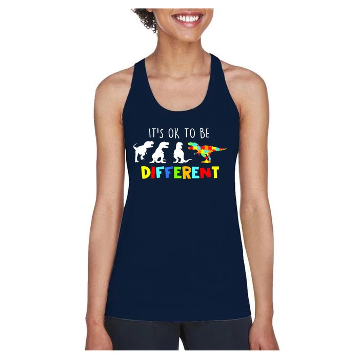 Funny Dinosaur Boy Its Ok To Be Different Gift Autism Awareness Women's Racerback Tank