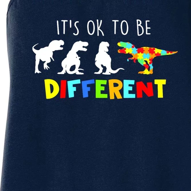 Funny Dinosaur Boy Its Ok To Be Different Gift Autism Awareness Women's Racerback Tank