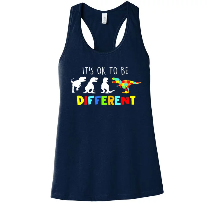 Funny Dinosaur Boy Its Ok To Be Different Gift Autism Awareness Women's Racerback Tank