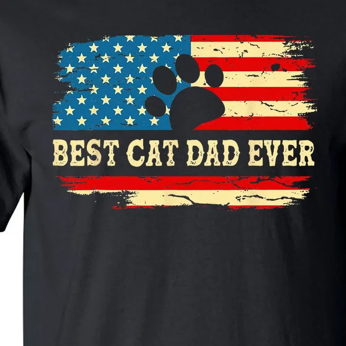 Fathers Day Best Cat Dad Ever Retro US American Flag Cat Dad Tall T-Shirt