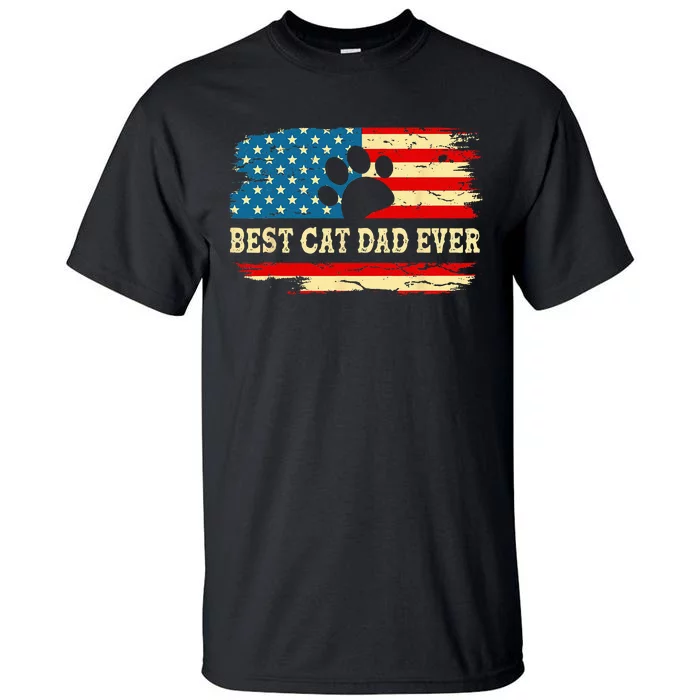 Fathers Day Best Cat Dad Ever Retro US American Flag Cat Dad Tall T-Shirt