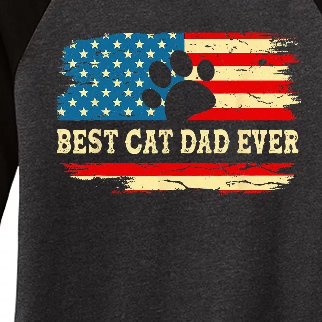 Fathers Day Best Cat Dad Ever Retro US American Flag Cat Dad Women's Tri-Blend 3/4-Sleeve Raglan Shirt