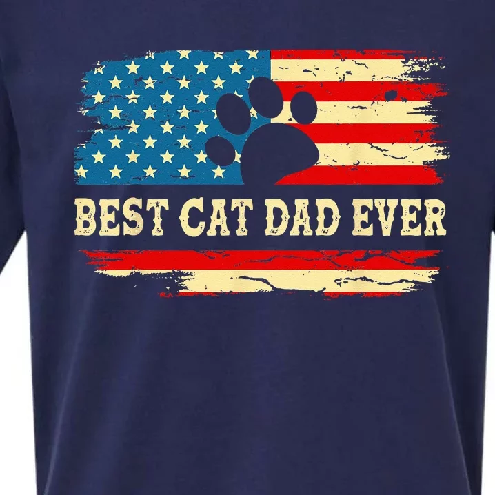 Fathers Day Best Cat Dad Ever Retro US American Flag Cat Dad Sueded Cloud Jersey T-Shirt