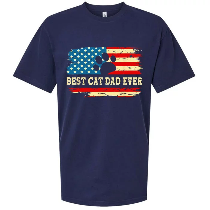 Fathers Day Best Cat Dad Ever Retro US American Flag Cat Dad Sueded Cloud Jersey T-Shirt