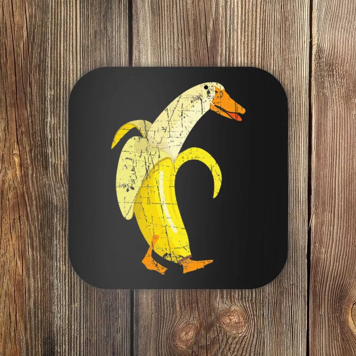 Funny Duck Banana Farm Animal Pun Distressed Design Coaster