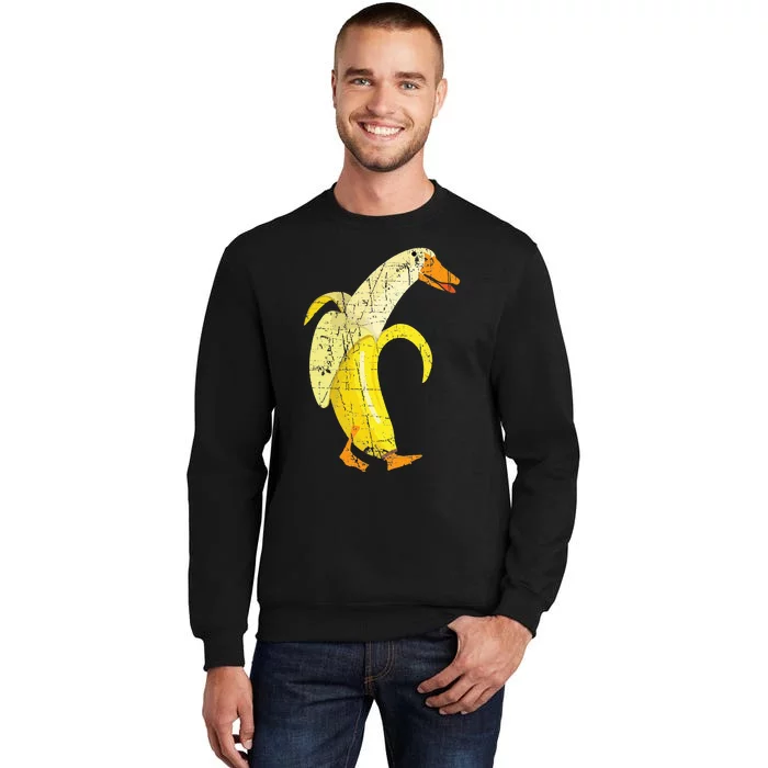 Funny Duck Banana Farm Animal Pun Distressed Design Tall Sweatshirt