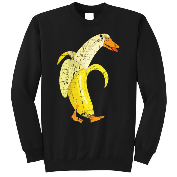 Funny Duck Banana Farm Animal Pun Distressed Design Tall Sweatshirt