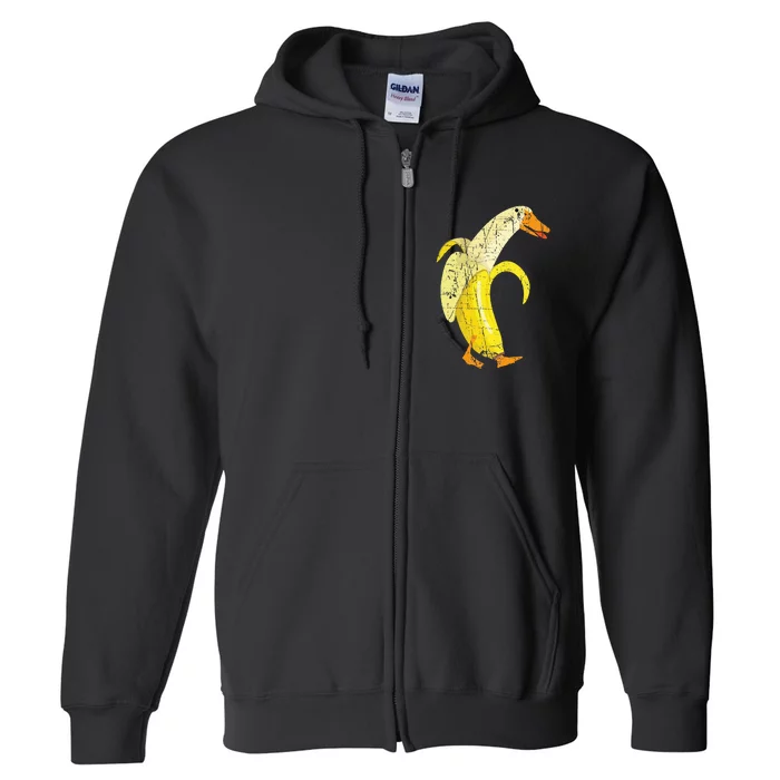 Funny Duck Banana Farm Animal Pun Distressed Design Full Zip Hoodie