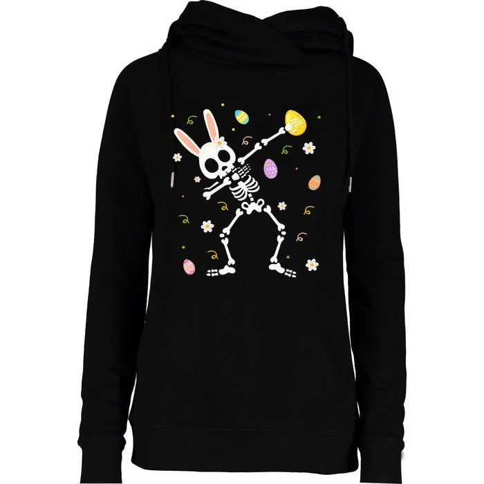 Funny Dabbing Bunny Skeleton Hunting Eggs easter Womens Funnel Neck Pullover Hood