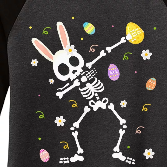 Funny Dabbing Bunny Skeleton Hunting Eggs easter Women's Tri-Blend 3/4-Sleeve Raglan Shirt