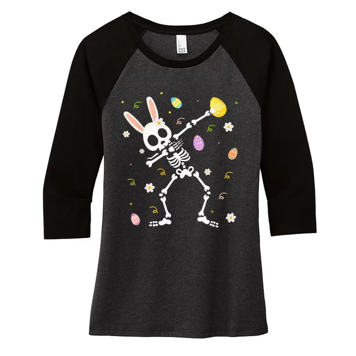 Funny Dabbing Bunny Skeleton Hunting Eggs easter Women's Tri-Blend 3/4-Sleeve Raglan Shirt