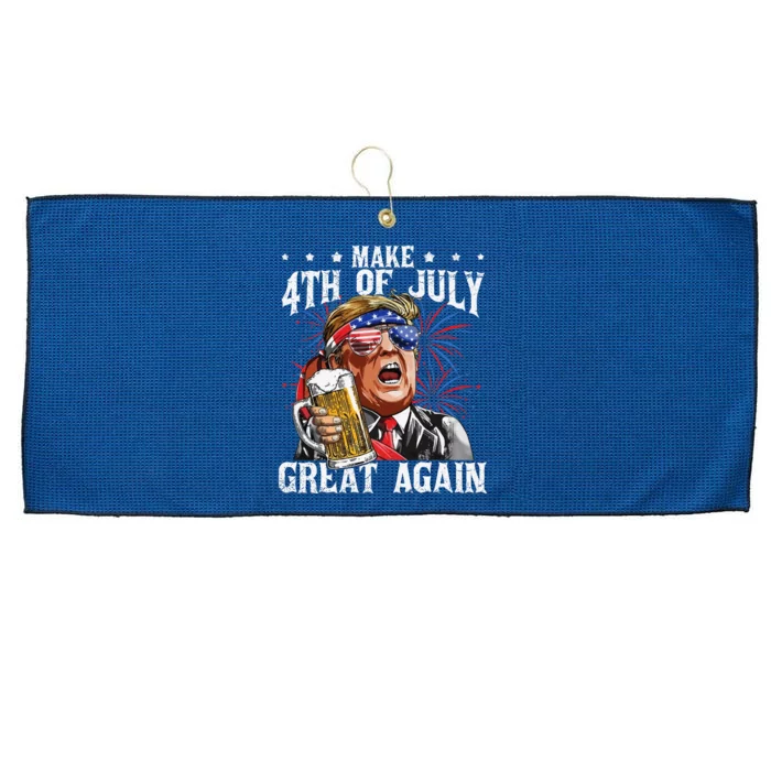 Funny Drinking Beer Party Make 4th Of July Great Again Large Microfiber Waffle Golf Towel