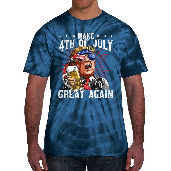 Funny Drinking Beer Party Make 4th Of July Great Again Tie-Dye T-Shirt