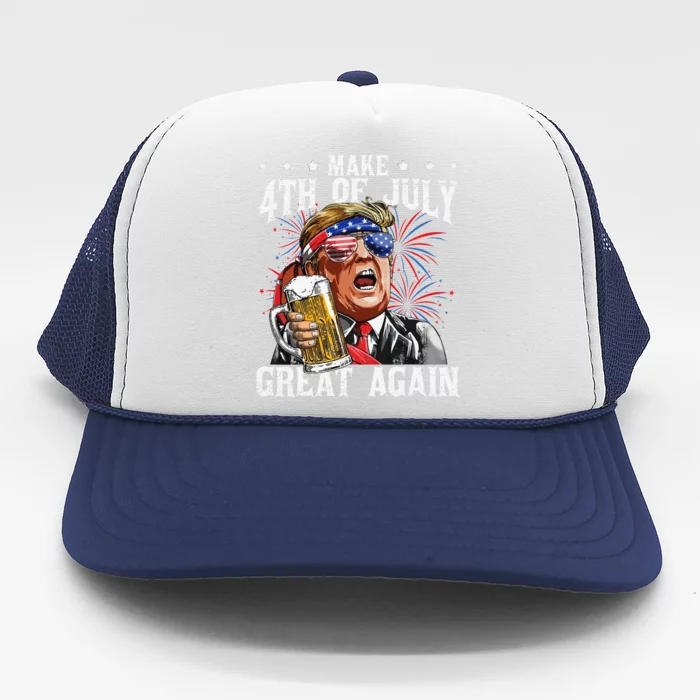 Funny Drinking Beer Party Make 4th Of July Great Again Trucker Hat