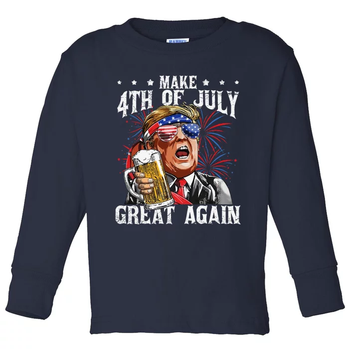 Funny Drinking Beer Party Make 4th Of July Great Again Toddler Long Sleeve Shirt