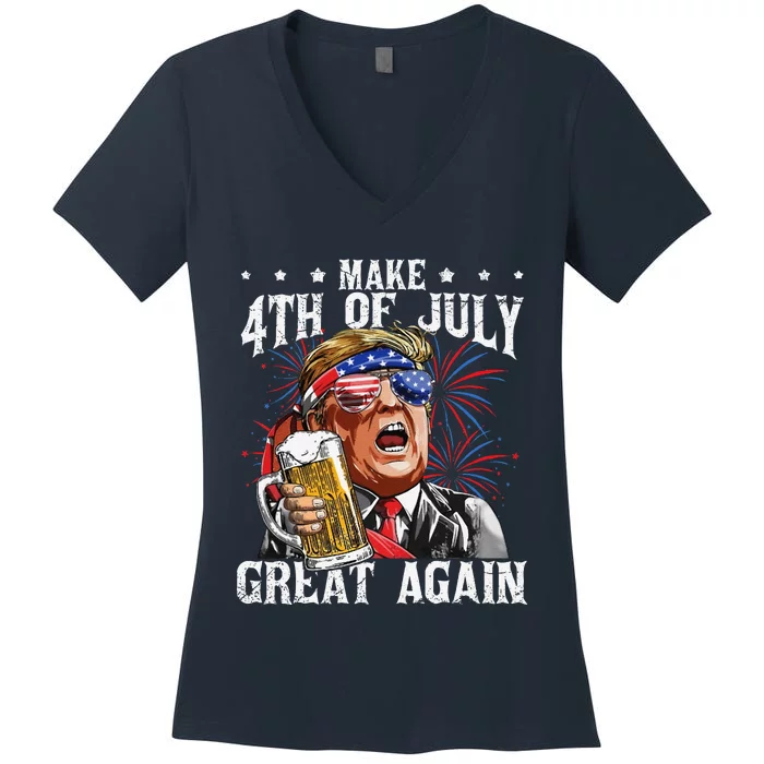 Funny Drinking Beer Party Make 4th Of July Great Again Women's V-Neck T-Shirt