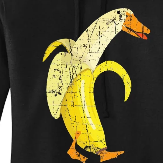 Funny Duck Banana Farm Animal Pun Distressed Design Women's Pullover Hoodie