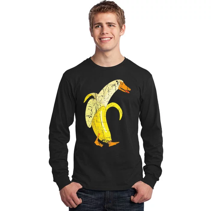 Funny Duck Banana Farm Animal Pun Distressed Design Tall Long Sleeve T-Shirt