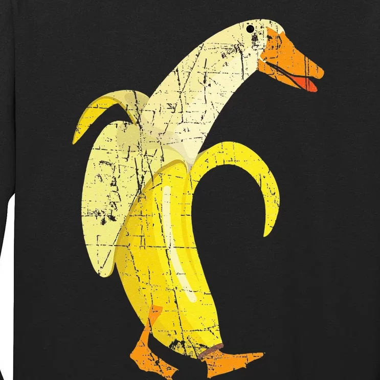 Funny Duck Banana Farm Animal Pun Distressed Design Tall Long Sleeve T-Shirt