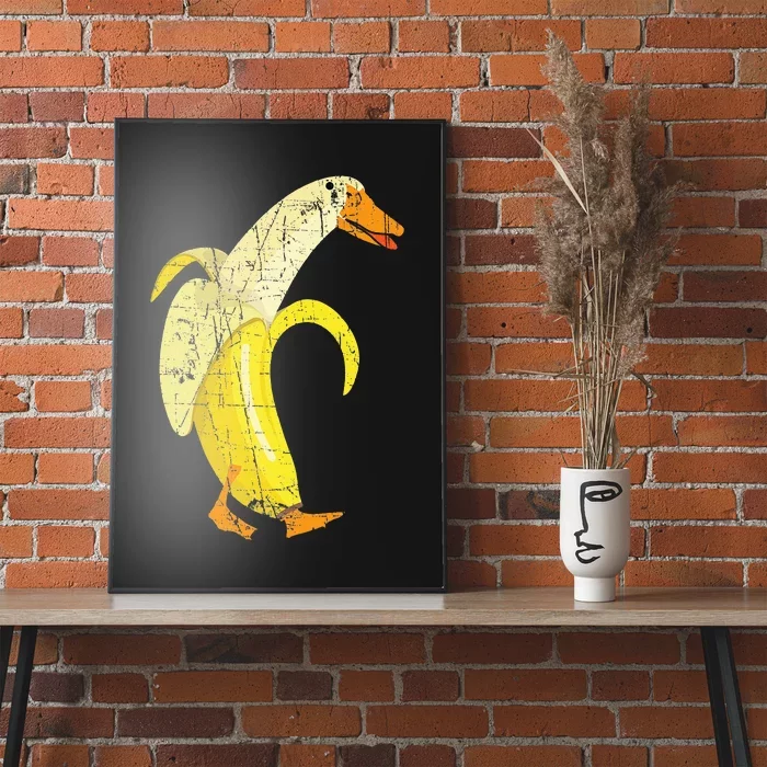 Funny Duck Banana Farm Animal Pun Distressed Design Poster