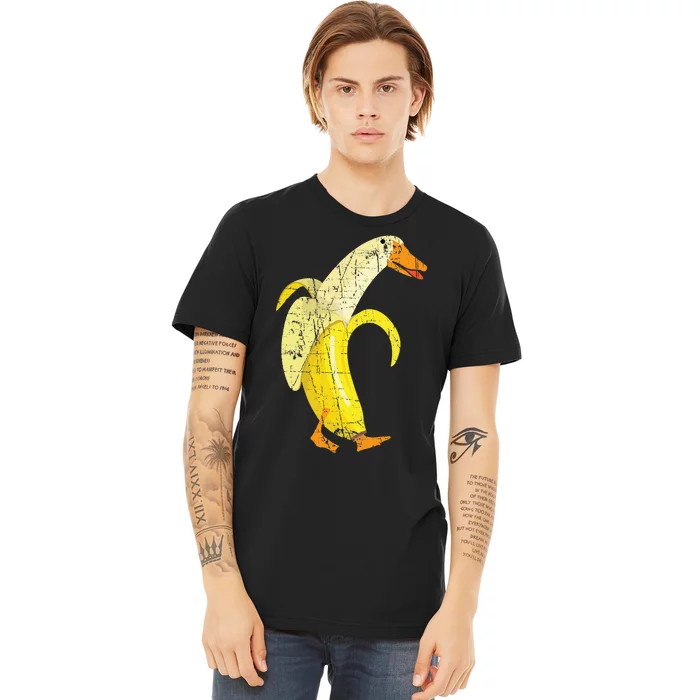 Funny Duck Banana Farm Animal Pun Distressed Design Premium T-Shirt