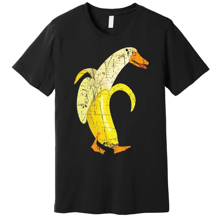 Funny Duck Banana Farm Animal Pun Distressed Design Premium T-Shirt