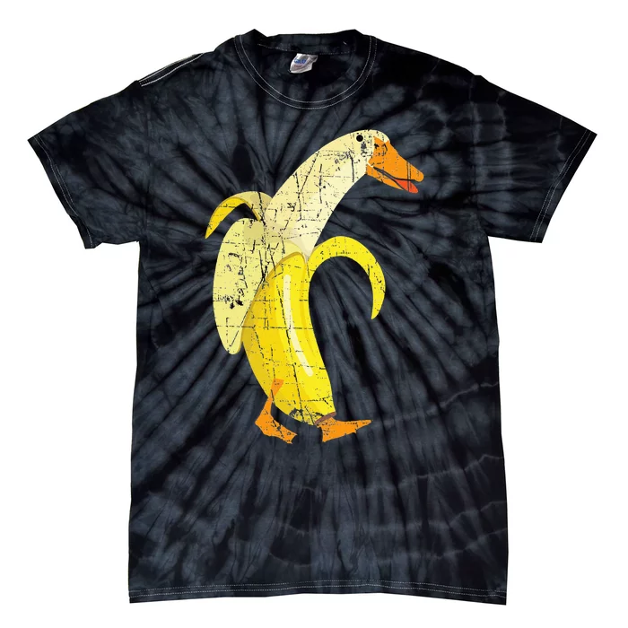 Funny Duck Banana Farm Animal Pun Distressed Design Tie-Dye T-Shirt