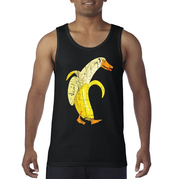 Funny Duck Banana Farm Animal Pun Distressed Design Tank Top