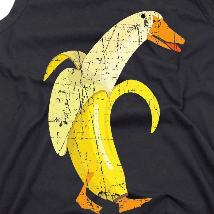 Funny Duck Banana Farm Animal Pun Distressed Design Tank Top