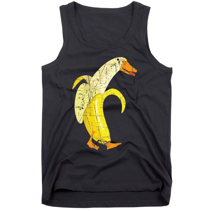 Funny Duck Banana Farm Animal Pun Distressed Design Tank Top