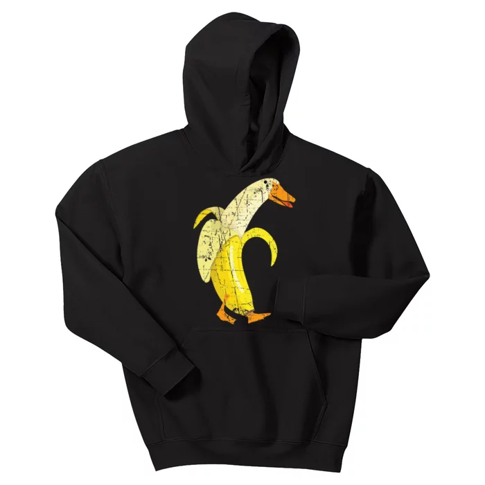 Funny Duck Banana Farm Animal Pun Distressed Design Kids Hoodie