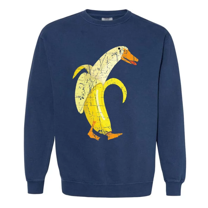 Funny Duck Banana Farm Animal Pun Distressed Design Garment-Dyed Sweatshirt