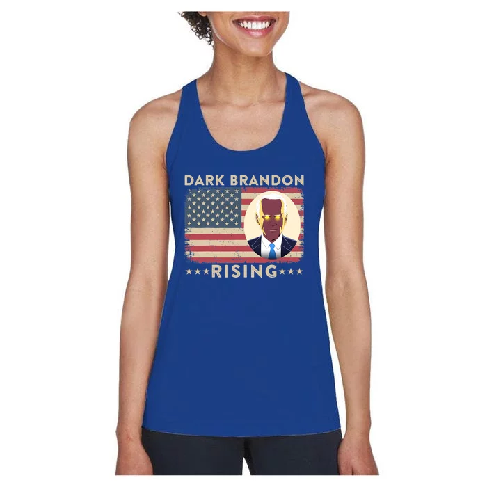 Funny Dark Brandon Is Rising Pro Biden USA Flag Women's Racerback Tank