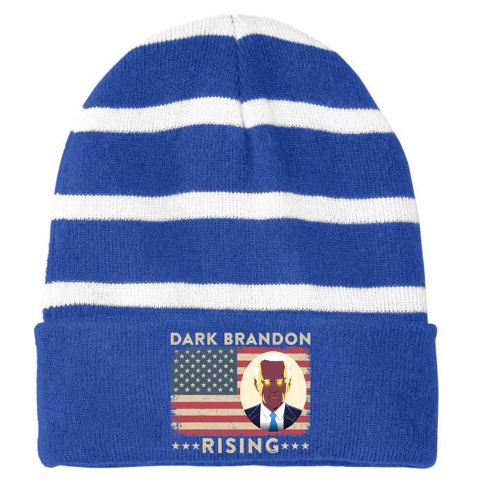 Funny Dark Brandon Is Rising Pro Biden USA Flag Striped Beanie with Solid Band