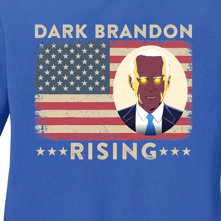 Funny Dark Brandon Is Rising Pro Biden USA Flag Ladies Long Sleeve Shirt