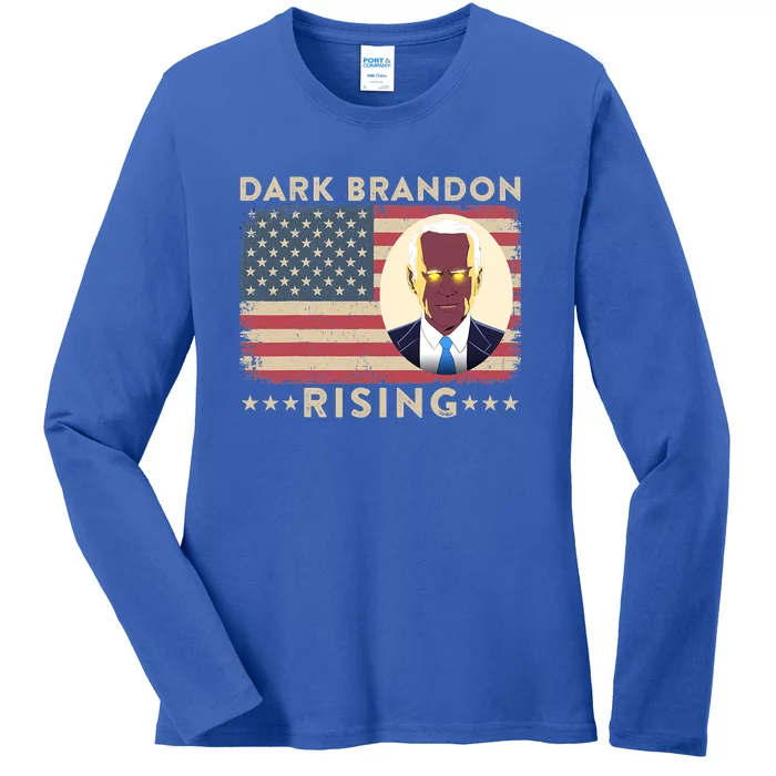 Funny Dark Brandon Is Rising Pro Biden USA Flag Ladies Long Sleeve Shirt