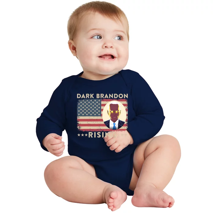 Funny Dark Brandon Is Rising Pro Biden USA Flag Baby Long Sleeve Bodysuit