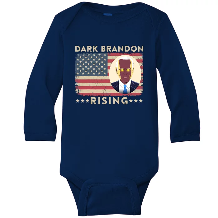 Funny Dark Brandon Is Rising Pro Biden USA Flag Baby Long Sleeve Bodysuit