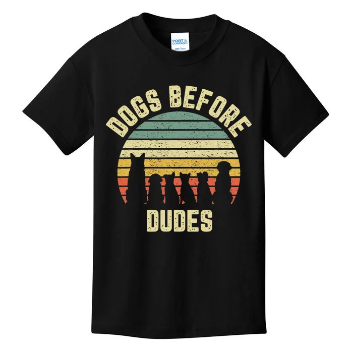 Funny Dogs Before Dudes Dog Lover Kids T-Shirt