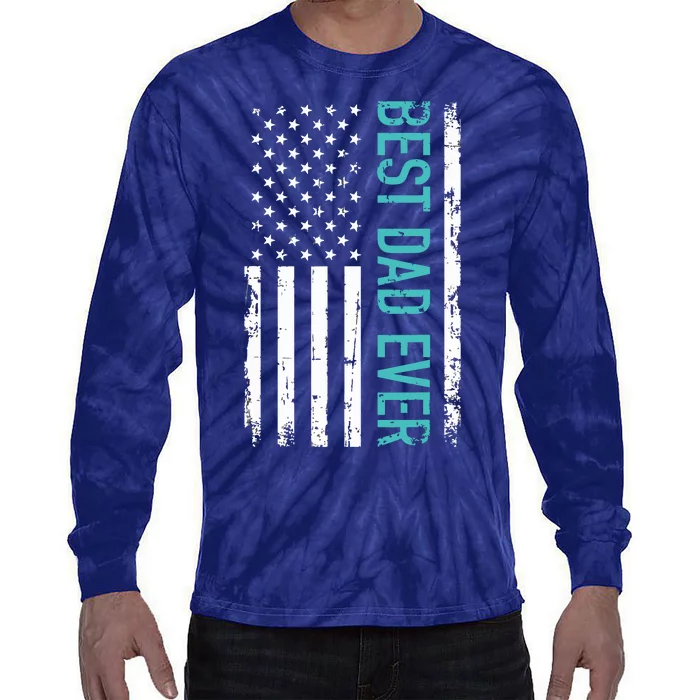 Fathers Day Best Dad Ever With US American Flag Tie-Dye Long Sleeve Shirt