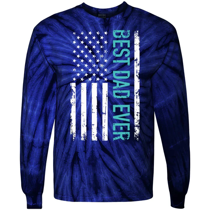 Fathers Day Best Dad Ever With US American Flag Tie-Dye Long Sleeve Shirt