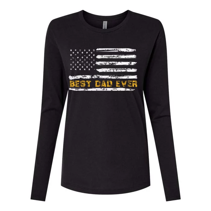 Fathers Day Best Dad Ever With US American Flag Womens Cotton Relaxed Long Sleeve T-Shirt