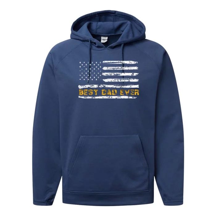 Fathers Day Best Dad Ever With US American Flag Performance Fleece Hoodie