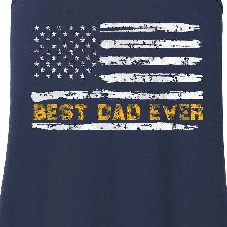 Fathers Day Best Dad Ever With US American Flag Ladies Essential Tank