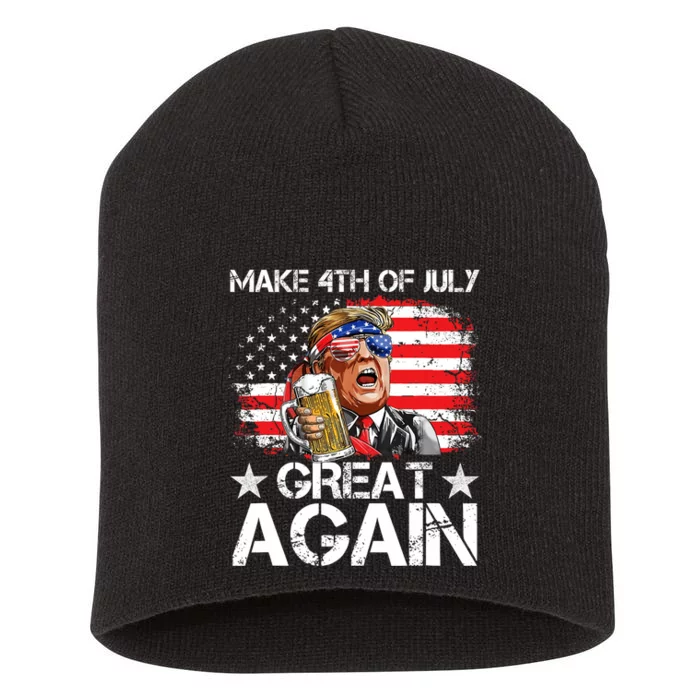 Funny Drinking Beer Team Make 4th Of July Great Again Short Acrylic Beanie