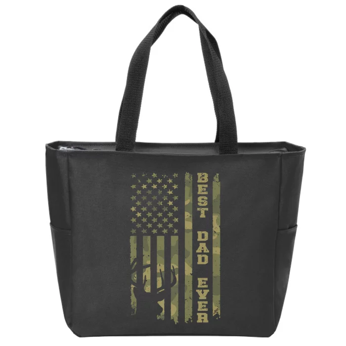 FatherS Day Best Dad Ever Vintage Camo Usa Flag Deer Hunter Zip Tote Bag