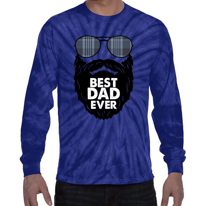 Father's Day Best Dad Ever Funny Beard Glasses Gift For Father Tie-Dye Long Sleeve Shirt