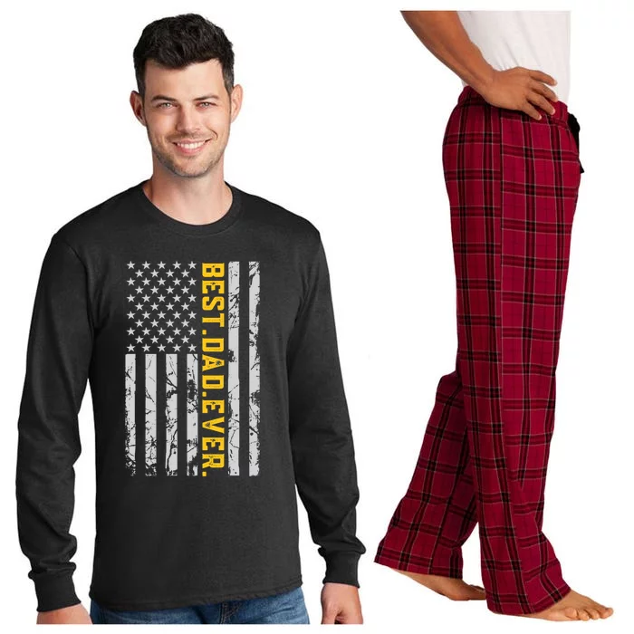 Father's Day Best Dad Ever With Us American Flag Great Gift Long Sleeve Pajama Set