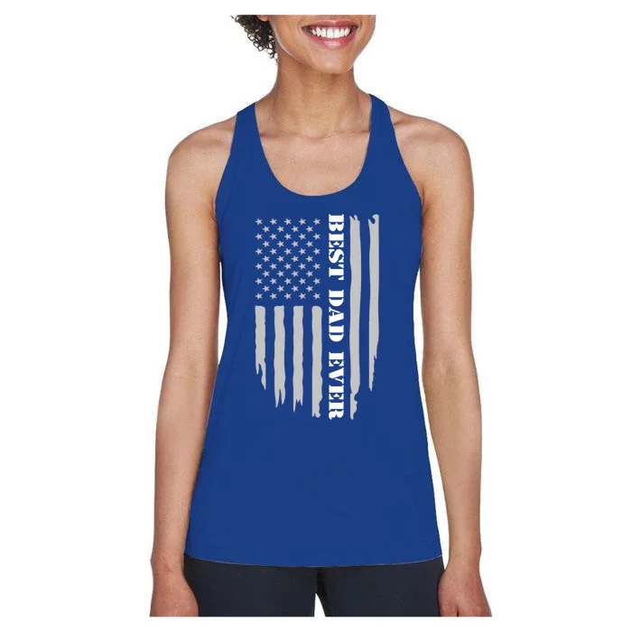 Father's Day Best Dad Ever With Us American Flag Cool Gift Women's Racerback Tank